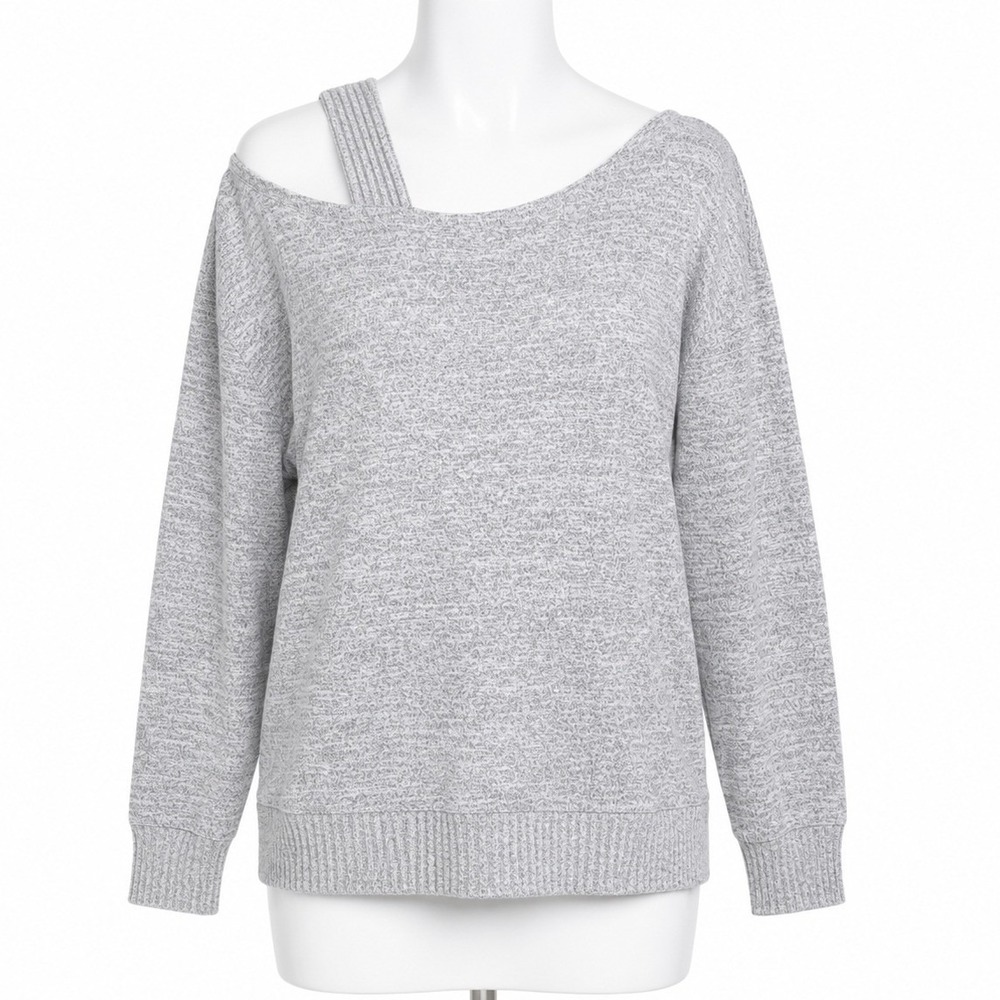 Chicos Zenergy 0 US 4/6 Gray Cold Shoulder Sweater Asymmetrical Lagenlook Casual